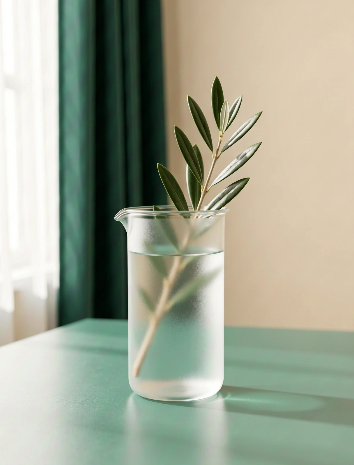 Clinical glass laboratory setting with botanical element