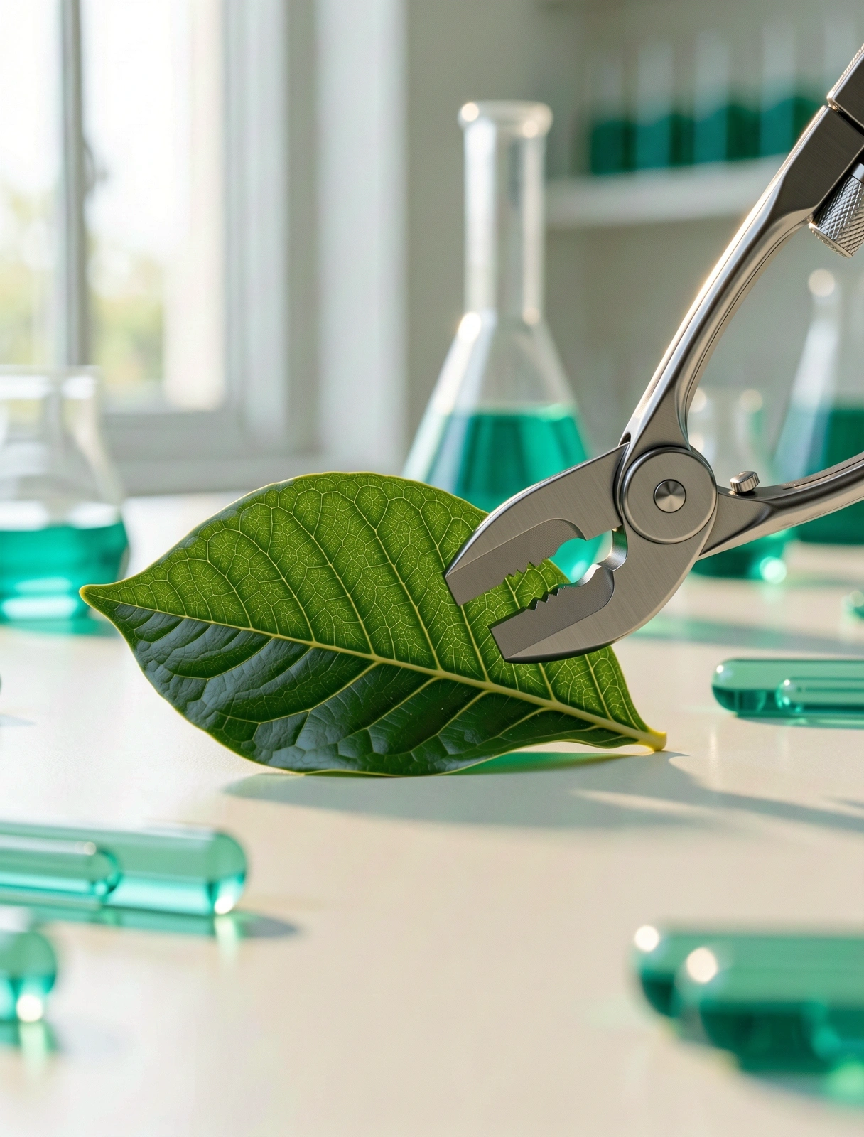 Clinical nutrition laboratory setting with botanical elements